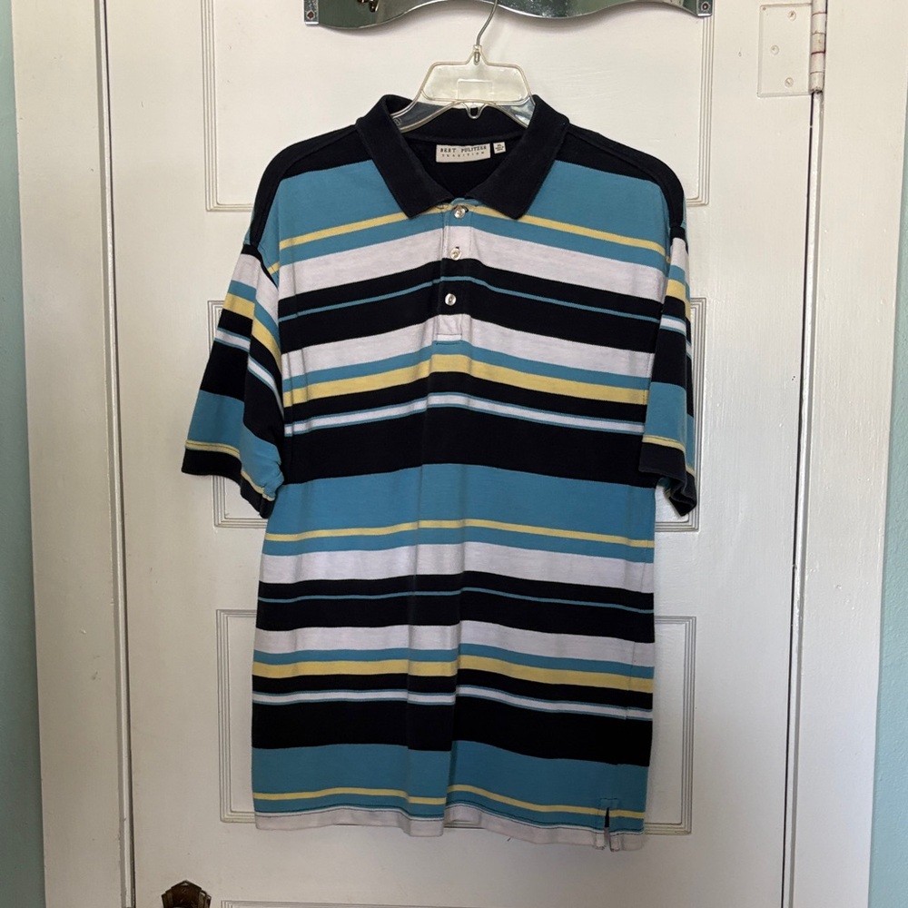 Bert Pulitzer Striped Polo Shirt - Blue, Black & White Size XL
